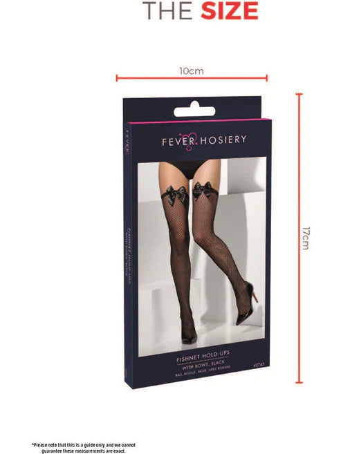 Fishnet Hold Ups Black with Bows Adult Tights