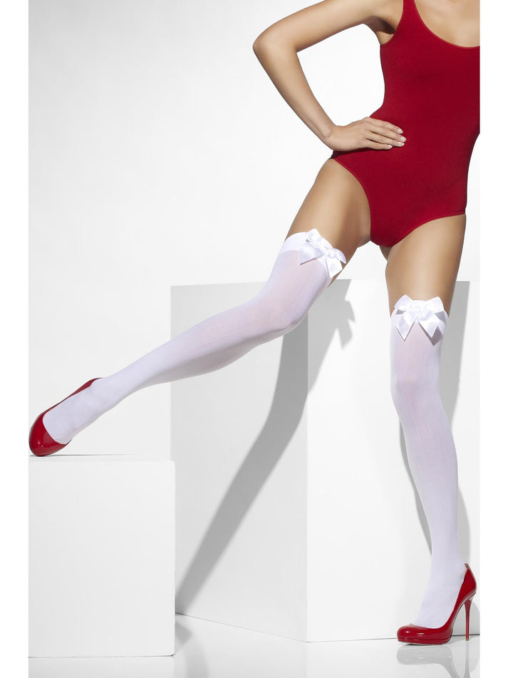 Opaque Hold Ups White with White Bows Adult Costume Accessory 1