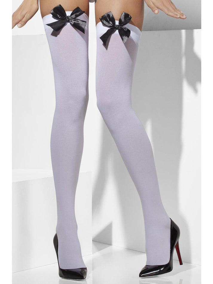 Opaque Hold Ups White with Black Bows Adult Costume Accessory 2