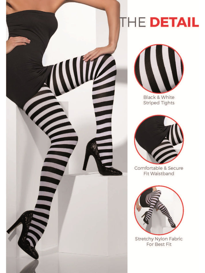 Horizontal Striped Opaque Tights Black White Halloween Costume Accessory 3