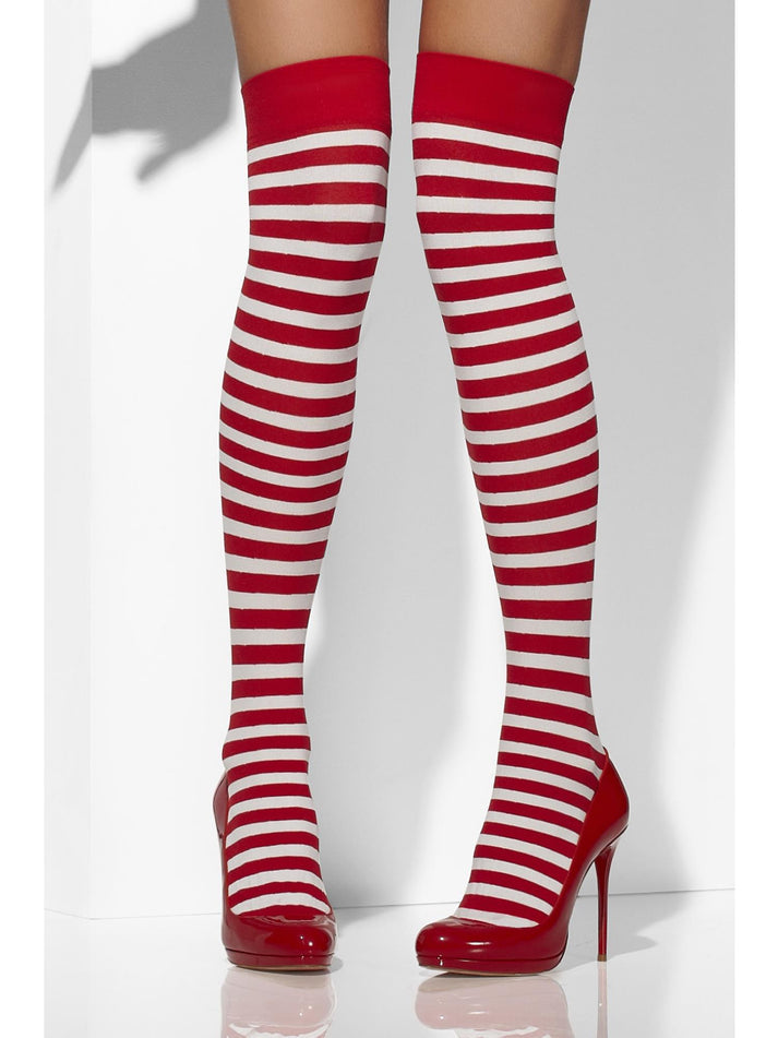 Opaque Hold Ups Red and White Striped Adult Costume Accessory 1