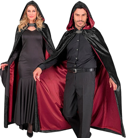 Black Velvet Hooded Cape With Red Lining 140 Cm