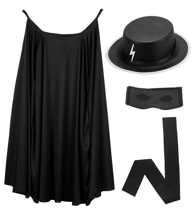 Masked Bandit Hero Dress-Up Set  Cape, Hat, Eyemask, Waist Sash 