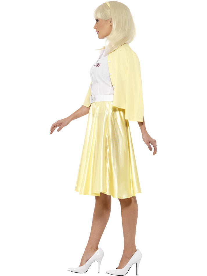 Grease Sandy Costume Adult Yellow Skirt Mock Cardigan White Shirt Belt and Headband