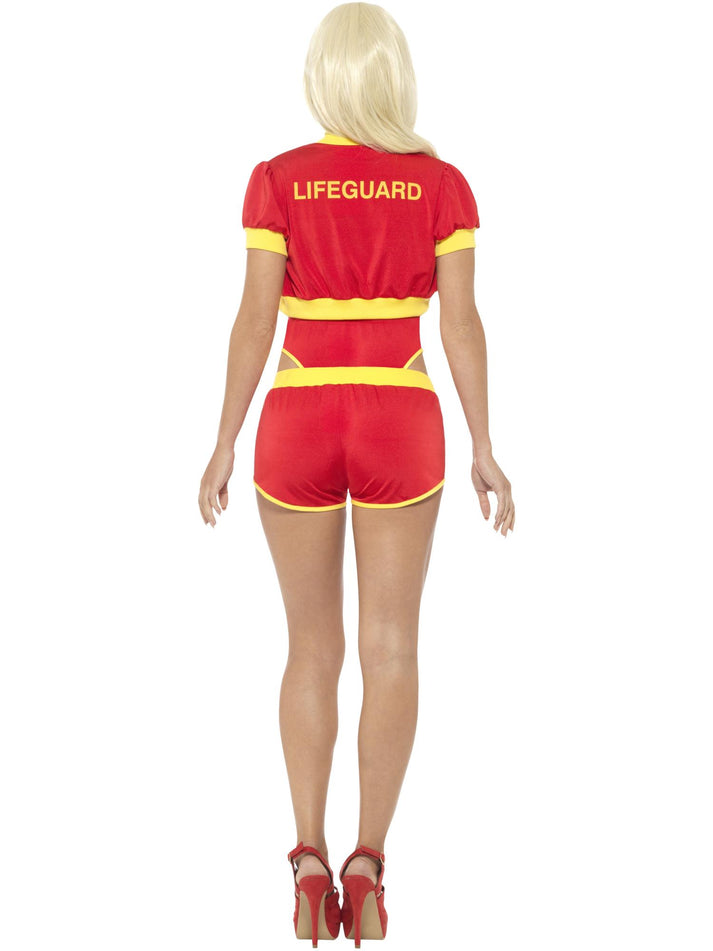 Deluxe Baywatch Lifeguard Costume Adult Red Yellow Swimsuit Shorts Jacket And Whistle