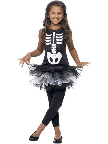 Skeleton Tutu Costume Kids Black and White Printed Dress 4