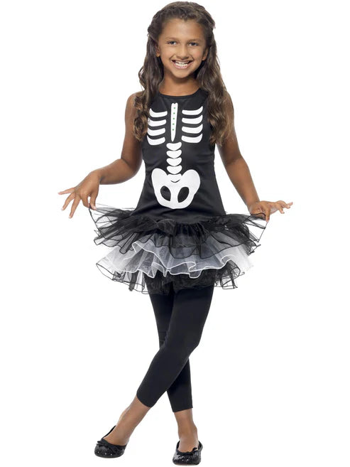 Skeleton Tutu Costume Kids Black and White Printed Dress