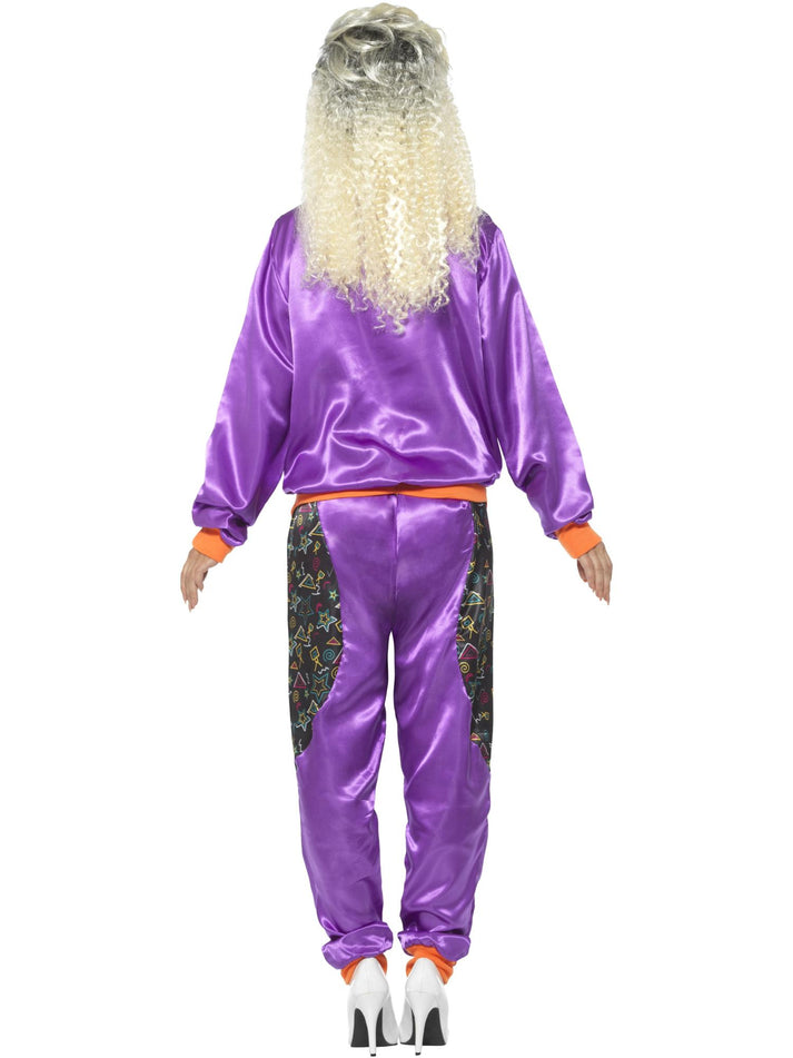 80s Retro Shell Suit Costume Ladies Adult Purple Jacket and Trousers