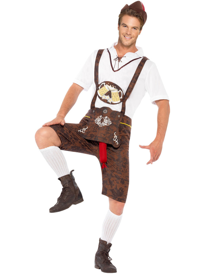 Brad Wurst Costume Adult Brown Lederhosen Shorts White Shirt and Brown Hat 2