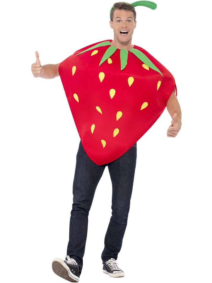 Strawberry Costume Red with Printed Tabard and Green Headpiece 2