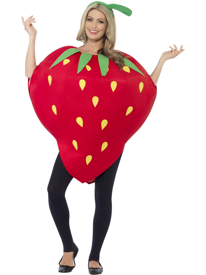 Strawberry Costume Red with Printed Tabard and Green Headpiece 1