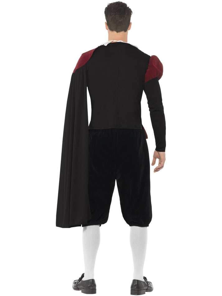 Tudor Lord Deluxe Costume Adult Black Red Top Black Trousers Cape and White Neck Ruffle 3