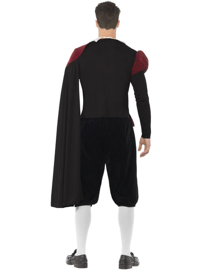 Tudor Lord Deluxe Costume Adult Black Red Top Black Trousers Cape and White Neck Ruffle 3
