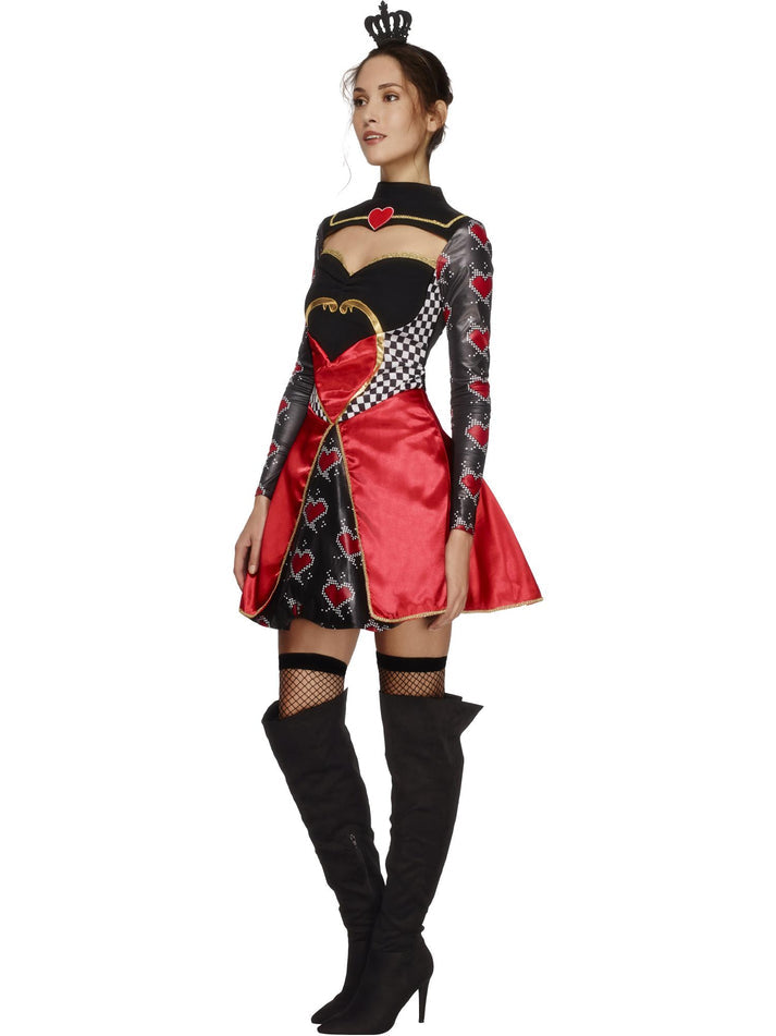 Fever Queen Of Hearts Costume Adult Black Red Dress Attached Underskirt and Mini Crown 2