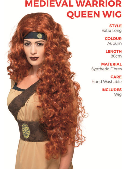 Medieval Warrior Queen Extra Long Curly Auburn Adult Wig 2