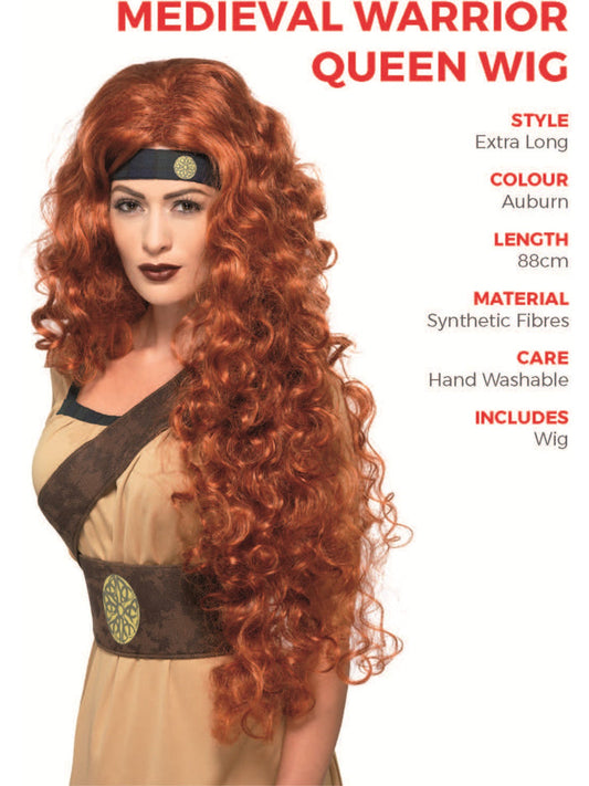 Medieval Warrior Queen Extra Long Curly Auburn Adult Wig 2