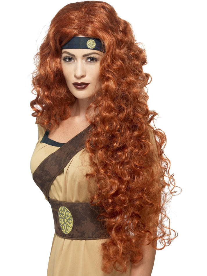 Medieval Warrior Queen Extra Long Curly Auburn Adult Wig 1