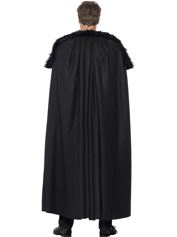 Jon Snow Dark Barbarian Costume Adult Black Top and Cape with Fur Trim 3