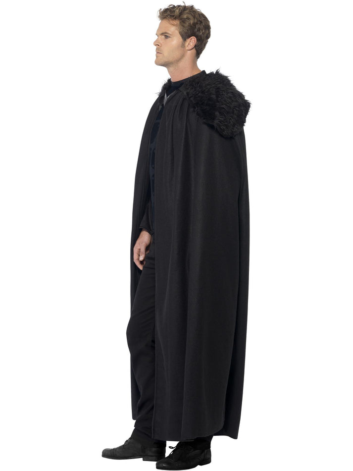 Jon Snow Dark Barbarian Costume Adult Black Top and Cape with Fur Trim 2