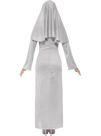 Gothic Nun Costume Adult Grey Habit Dress with Lace Top and Headpiece 3