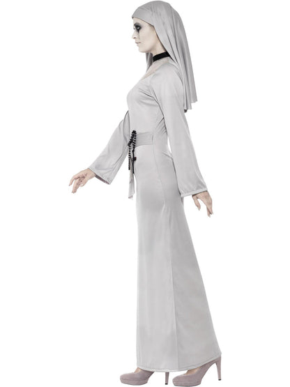 Gothic Nun Costume Adult Grey Habit Dress with Lace Top and Headpiece 2