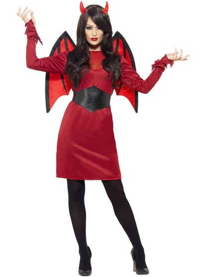 Devil Costume Red Dress Wings Belt Horns Sexy Adult Demon Outfit 4