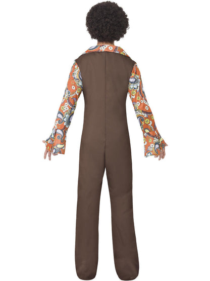70s Groovy Boogie Costume Brown Jumpsuit with Attached Flowered Shirt 3