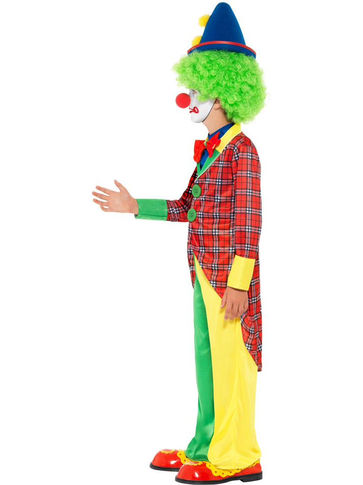 Kids Clown Costume Red Jacket Green Yellow Trousers Blue Mock Shirt Red Bowtie