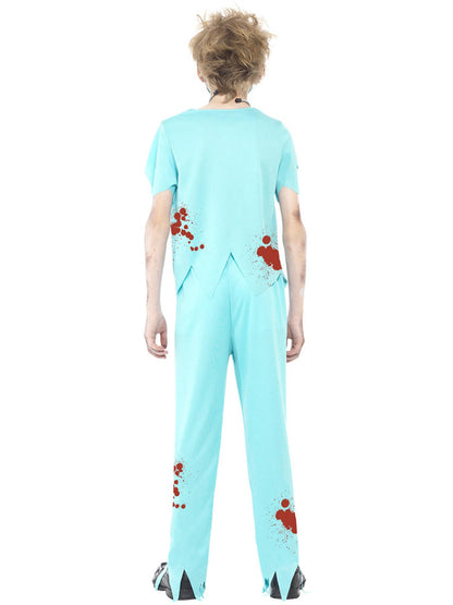 Zombie Surgeon Costume Kids Blue Trousers Top with Exposed Ribs Mask and Stethoscope 3