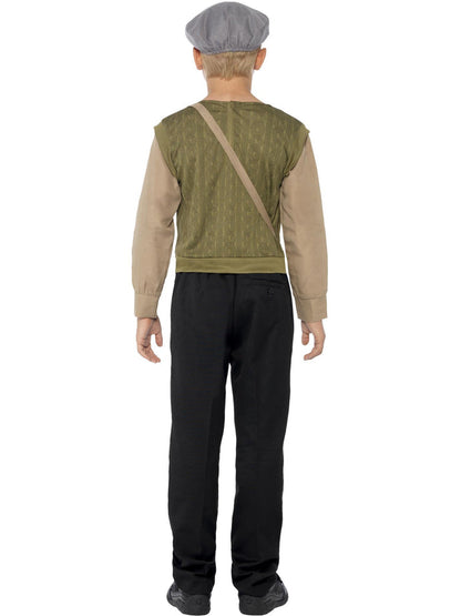 Evacuee Boy Kit Kids Green Jumper With Attached Shirt Grey Hat Bag and Tag 3
