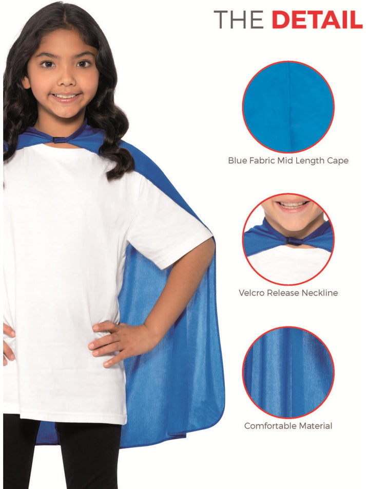 Cape Kids Blue Mid Length Superhero Costume Accessory