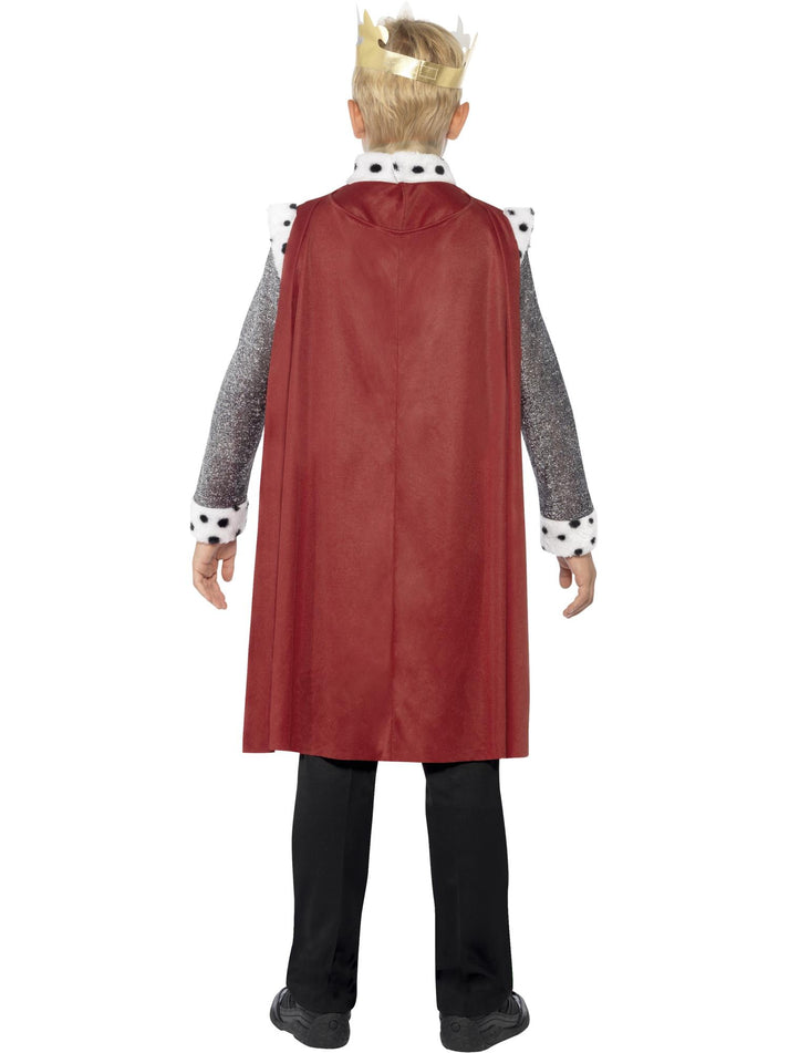 Kids King Arthur Medieval Costume Blue Red Tunic Red Cape Gold Coloured Crown