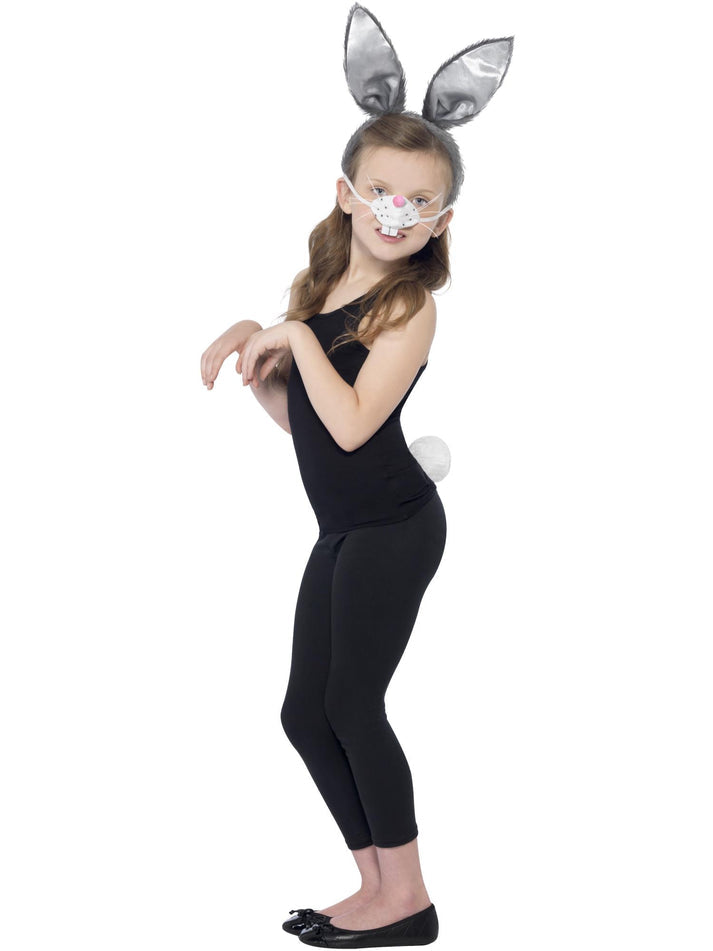 Bunny Kit Kids Grey Ears and Tail White Nose Instant Costume 1