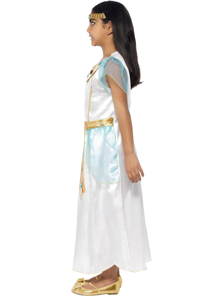 Deluxe Cleopatra Girl Costume Kids White Blue Dress And Coloured Headpiece