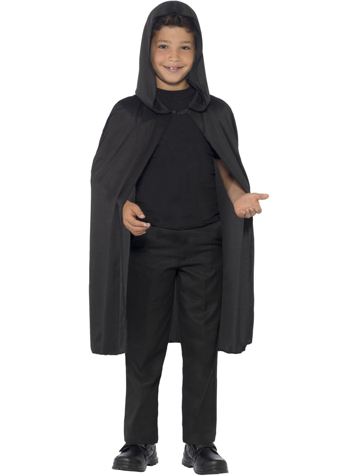 Hooded Cape Kids Long Black Creepy Vampire Halloween Costume Accessory 1