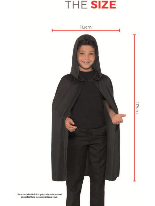 Hooded Cape Kids Long Black Creepy Vampire Halloween Costume Accessory