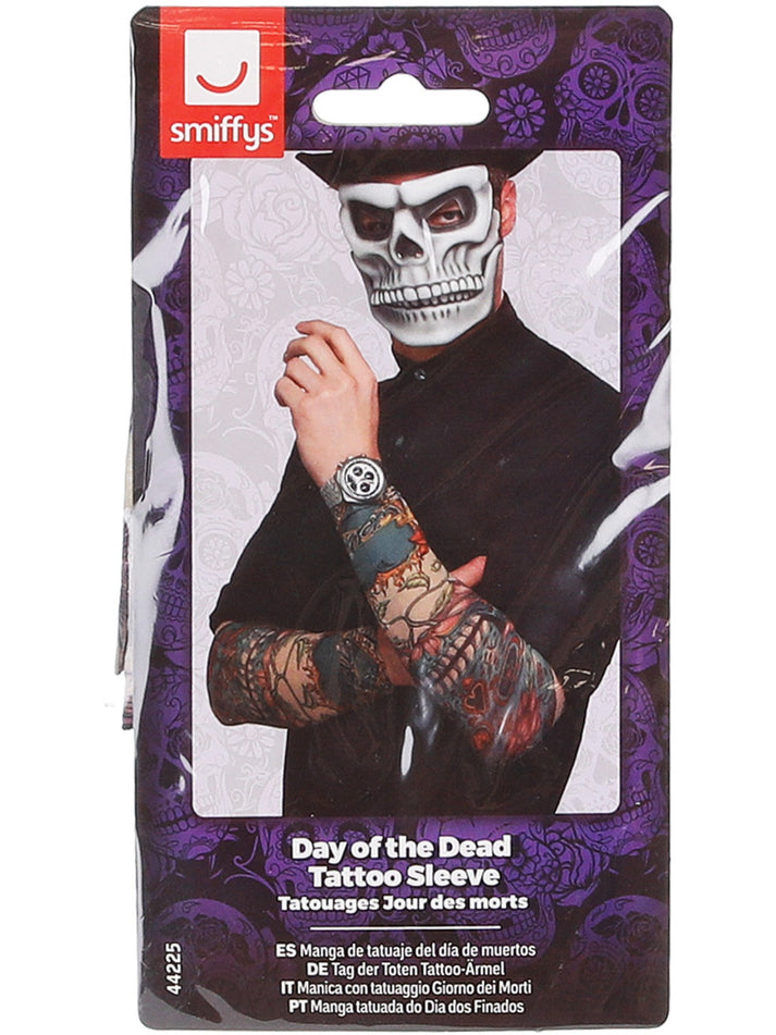 Day Of The Dead Tattoo Sleeve Multi Coloured Adult Costume Accessory 3