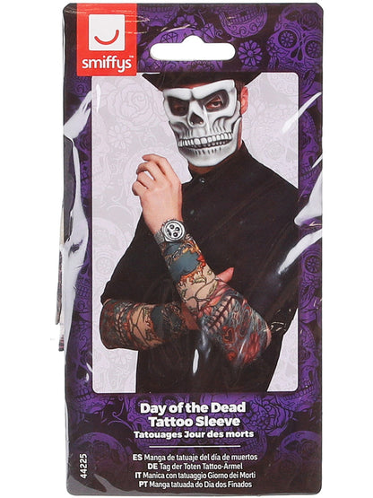 Day Of The Dead Tattoo Sleeve Multi Coloured Adult Costume Accessory 3