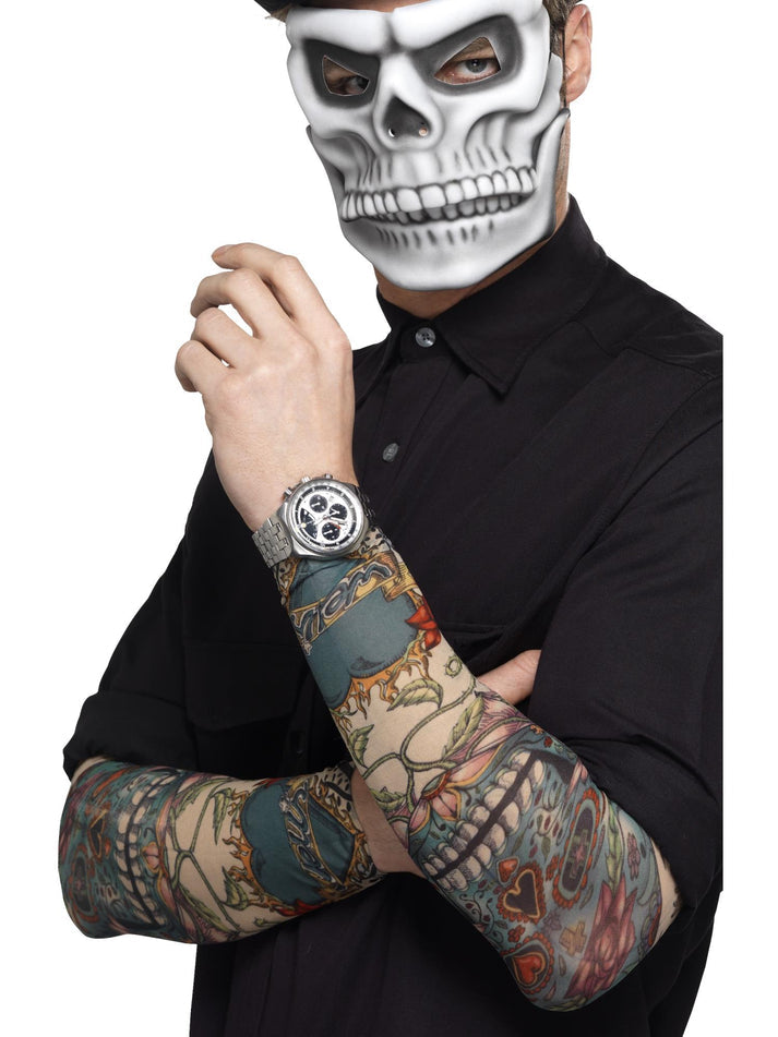 Day Of The Dead Tattoo Sleeve Multi Coloured Adult Costume Accessory 1