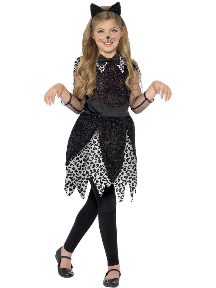 Deluxe Midnight Cat Costume Kids Black Dress Tail Cat Ear Headband