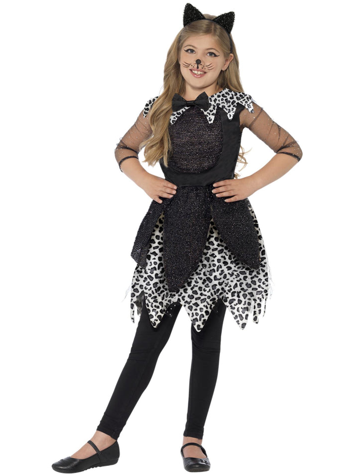 Deluxe Midnight Cat Costume Kids Black Dress Tail Cat Ear Headband