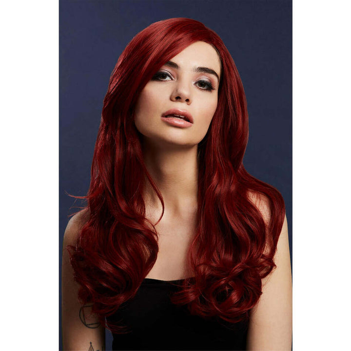 Fever Khloe Wig True Blend Ruby Red Centre Parting Long Wavy Adult Costume Hair 1
