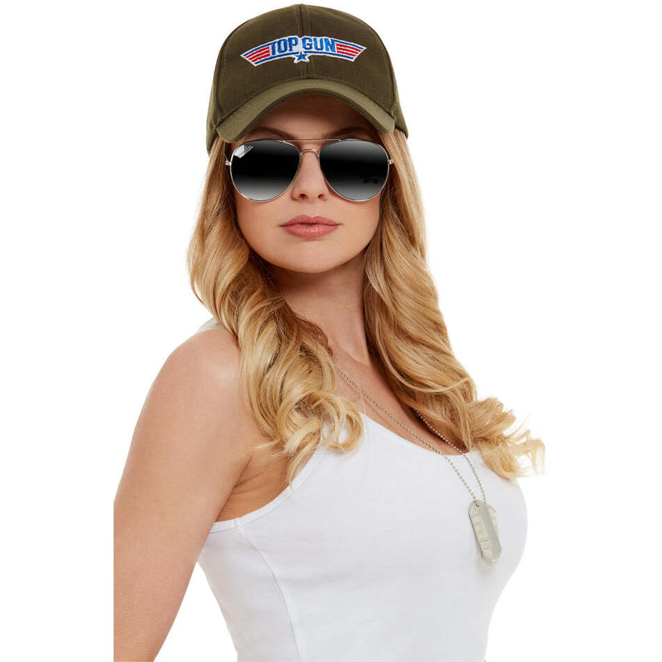Top Gun Instant Kit Khaki Hat with Top Gun Logo Aviator Glasses and Dog Tags 1