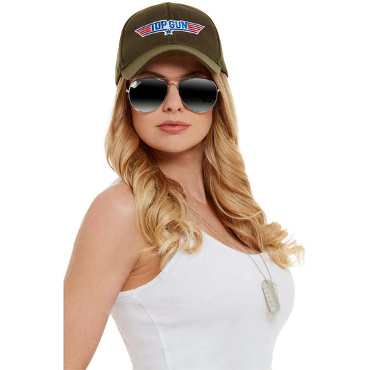 Top Gun Instant Kit Khaki Hat with Top Gun Logo Aviator Glasses and Dog Tags 1