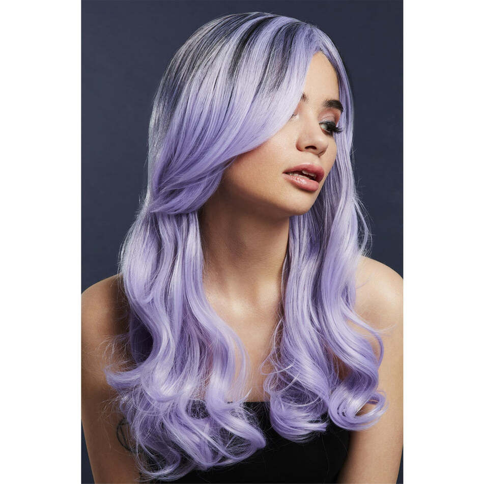 True Blend Lilac Long Wavy Fever Khloe Wig with Centre Parting 66cm Costume Hair 1