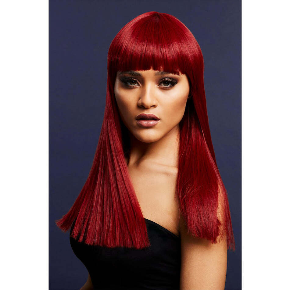 Fever Alexia Wig True Blend Ruby Red Long Blunt Cut with Fringe 38cm 1