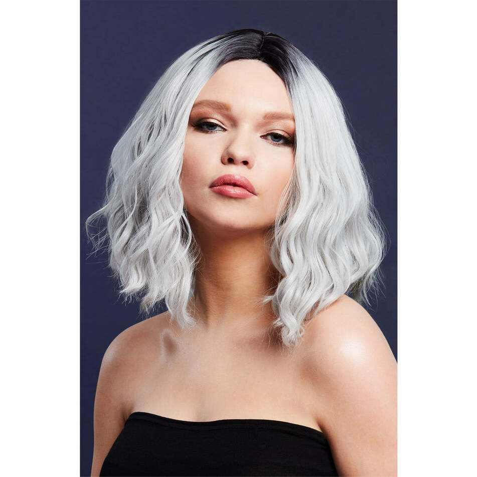 Fever Cara Wig Two Toned Blend Ice Silver Wavy Long Bob Centre Parting 33cm 1