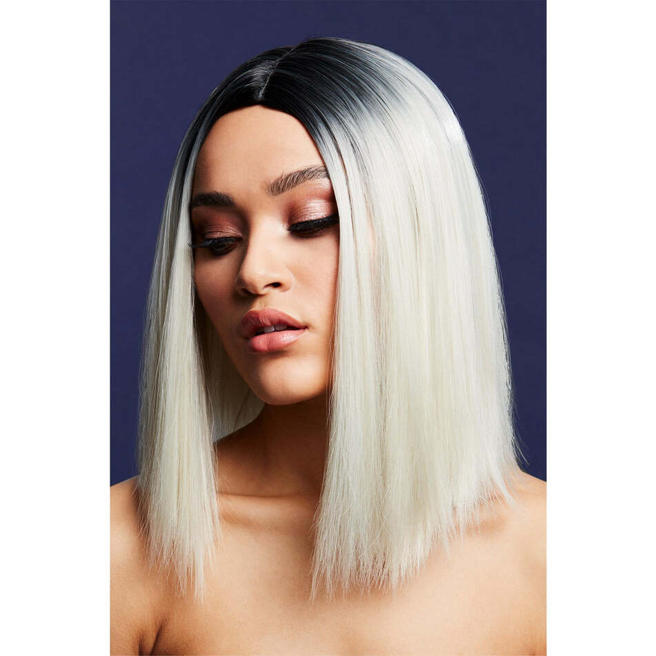 Fever Kylie Wig Two Toned Blend Ice Blonde Inverted Long Straight Bob Centre Parting 37cm 1