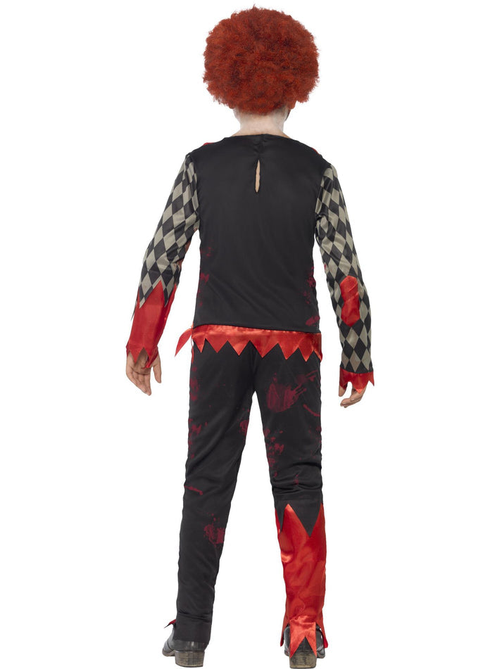 Deluxe Zombie Clown Costume Kids Red Black Top and Trousers Latex Mask with Hair 3
