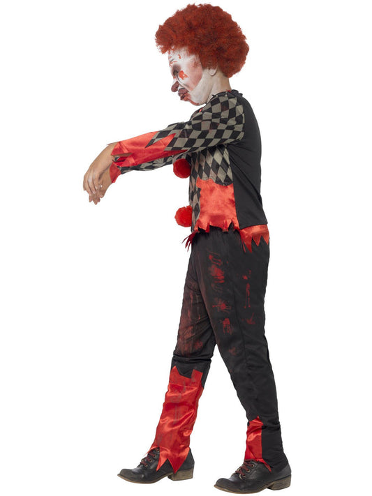 Deluxe Zombie Clown Costume Kids Red Black Top and Trousers Latex Mask with Hair 2